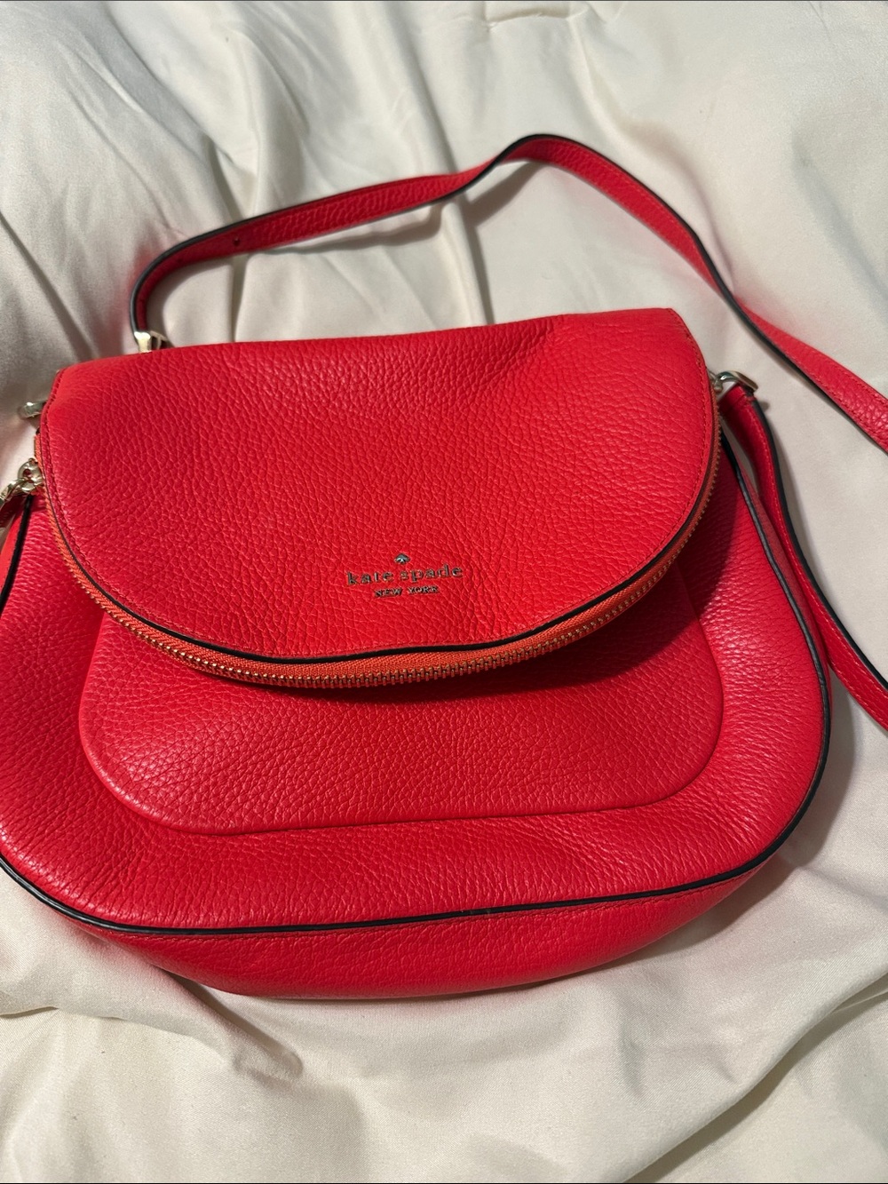 kate spade Bright Red Pebbled Leather Crossbody with Flap